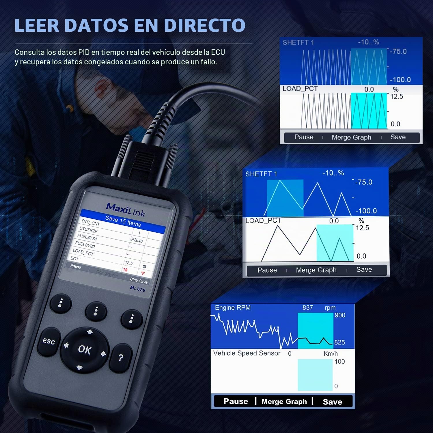 Autel MaxiLink ML629 Diagnóstico OBD2 para Coche, ABS/SRS/Motor